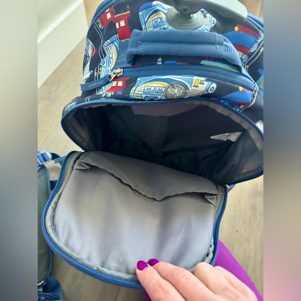 Pottery Barn Kids Mackenzie Rolling Backpack/Luggage Set Train Print - Picture 8 of 11